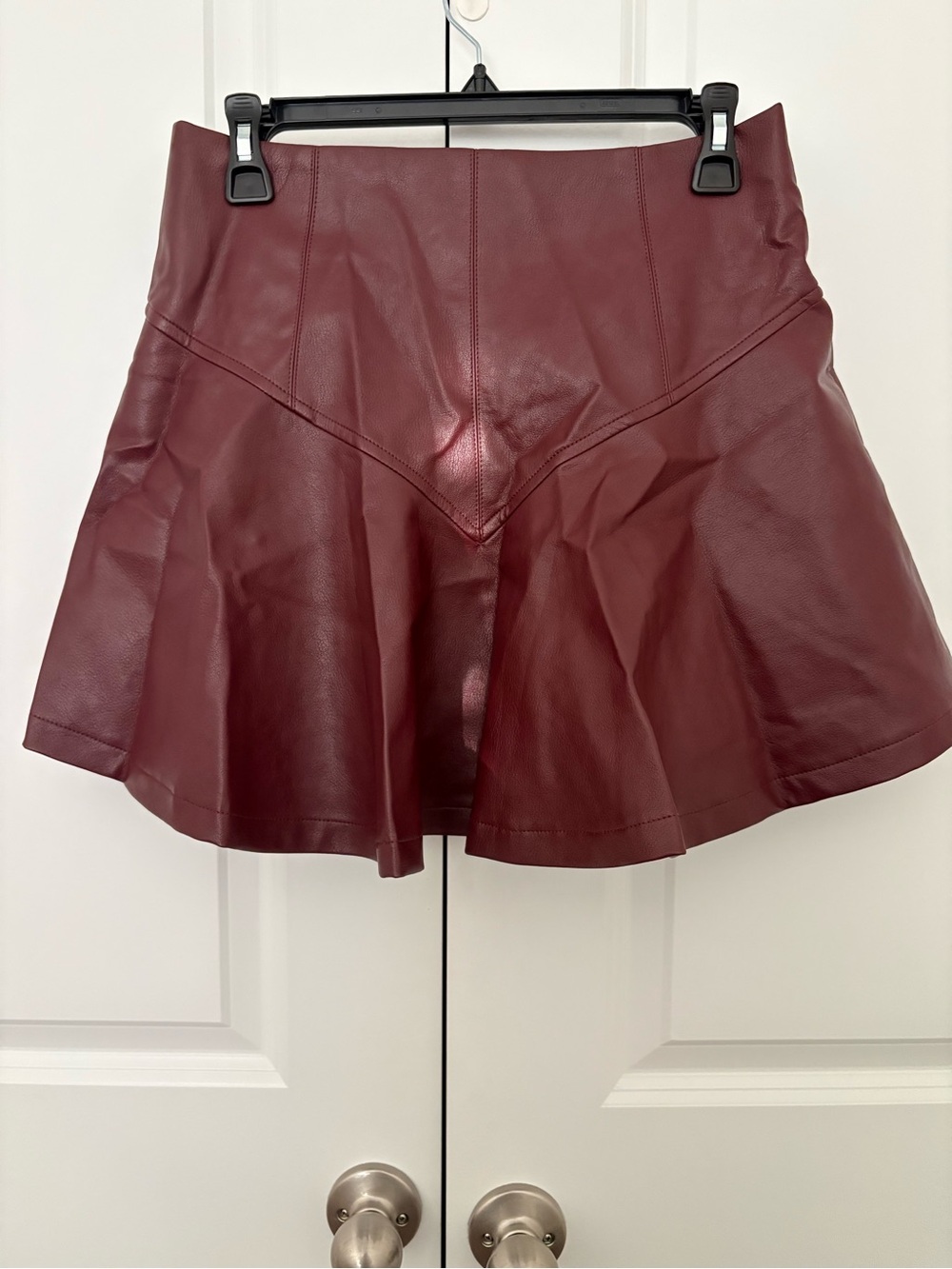 Commense Burgundy Faux Leather Flared Skort